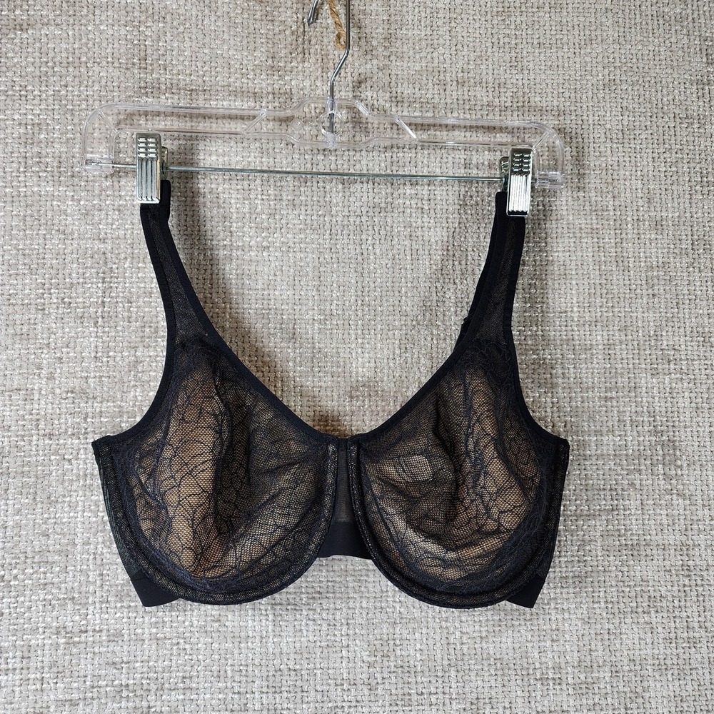 Wacoal All Edge Underwire Bra Lace‎ 855341 Black Unlined Bra Women's 34DDD EUC